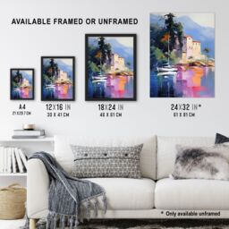 "Artery8 Wall Art Print Sail Boat on Lake Como Painting Scenic Italian Landscape Poster in Blue - Size: W18"" x H24""" - thumbnail 3