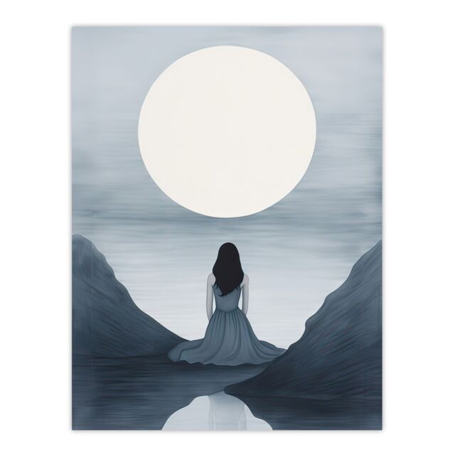 "Artery8 Wall Art Print In Love with the Full Moon Monotone Elegant Grey Poster Picture - Size: W18"" x H24""" - image 1