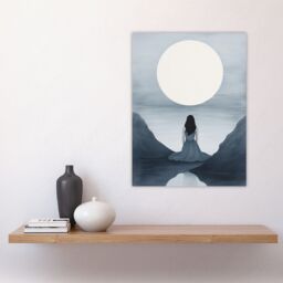 "Artery8 Wall Art Print In Love with the Full Moon Monotone Elegant Grey Poster Picture - Size: W18"" x H24""" - thumbnail 4