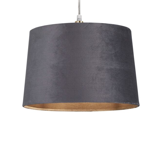 Lighting Collection Velvet Drum Shade 30Cm Charcoal Lamp Shade in Grey - image 1