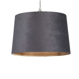 Lighting Collection Velvet Drum Shade 30Cm Charcoal Lamp Shade in Grey - thumbnail 2