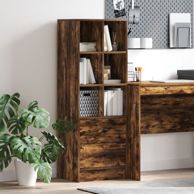 Berkfield Home Smoked Oak Shelving Unit Smoked Oak Engineered Wood Medium in Brown - image 1