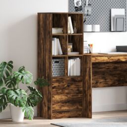Berkfield Home Smoked Oak Shelving Unit Smoked Oak Engineered Wood Medium in Brown - thumbnail 1