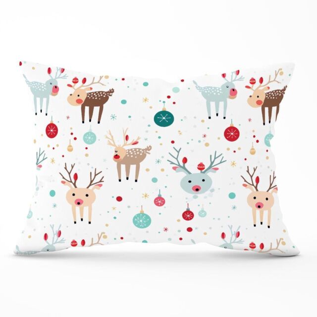 Warren Reed - Designer Happy Reindeer With Christmas Lights Cushions in White - Size: 45 cm x 45 cm - image 1