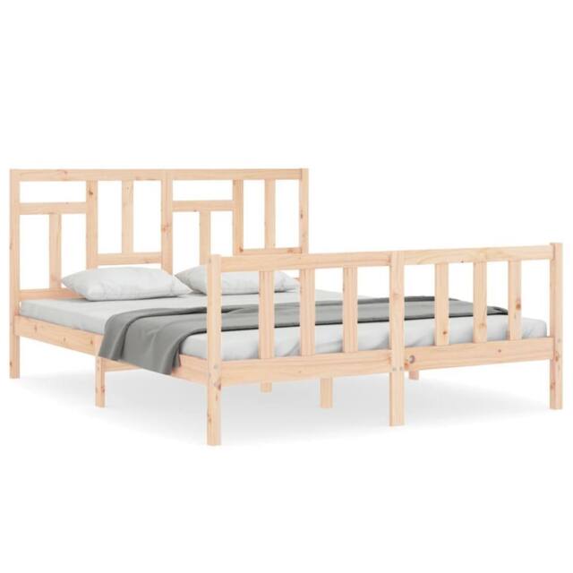 Berkfield Home Bed Frame with Headboard 160x200 cm Solid Wood in Light Tan - image 1