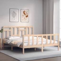 Berkfield Home Bed Frame with Headboard 160x200 cm Solid Wood in Light Tan - thumbnail 3
