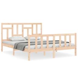 Berkfield Home Bed Frame with Headboard 160x200 cm Solid Wood in Light Tan - thumbnail 1