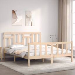 Berkfield Home Bed Frame with Headboard 160x200 cm Solid Wood in Light Tan - thumbnail 2