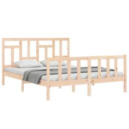 Berkfield Home Bed Frame with Headboard 160x200 cm Solid Wood in Light Tan - thumbnail 4