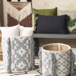 Wyld and Coco Cotton Storage Baskets Set of 2 Off-White and Grey 40/45 cm - thumbnail 1