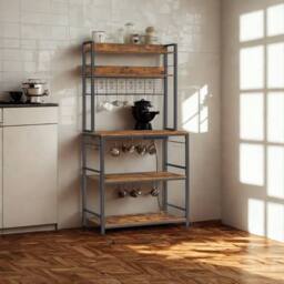 Pirlo Plush Industrial 5 Tier Smart Kitchen Bakers Rack With Power Outlets in Brown - thumbnail 1