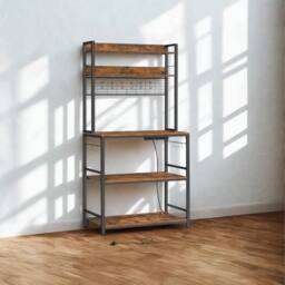 Pirlo Plush Industrial 5 Tier Smart Kitchen Bakers Rack With Power Outlets in Brown - thumbnail 2