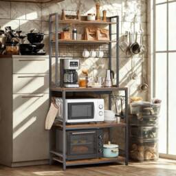 Pirlo Plush Industrial 5 Tier Smart Kitchen Bakers Rack With Power Outlets in Brown - thumbnail 4
