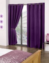 New Edge Blinds Essential Woven Thermal Blackout Eyelet Curtains in Purple - Size: 116 cm width x 137 cm drop - thumbnail 2