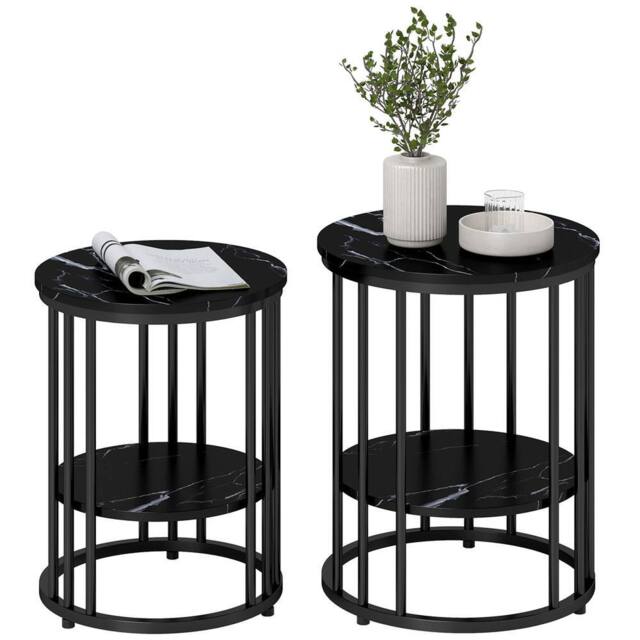 Kelvenix black Marble-Effect Coffee Table Set of 2 - Size: 0.6m2 - image 1