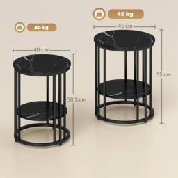 Kelvenix black Marble-Effect Coffee Table Set of 2 - Size: 0.6m2 - thumbnail 2