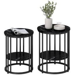 Kelvenix black Marble-Effect Coffee Table Set of 2 - Size: 0.6m2 - thumbnail 1