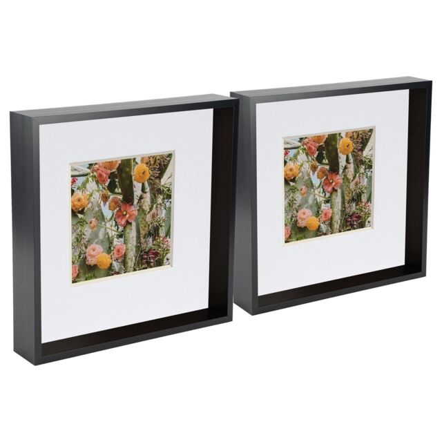 "Nicola Spring 3D Deep Box Photo Frames - 10 x 10"" with 6 x 6"" Mount - White Mount - Pack of 2 in Black" - image 1