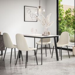 More4Homes Haydon Extending Dining Table & Chairs - White Marble Effect Table Top w Black Legs + Maya Boucle Dining Chair Set Of 4 in Ivory - thumbnail 2