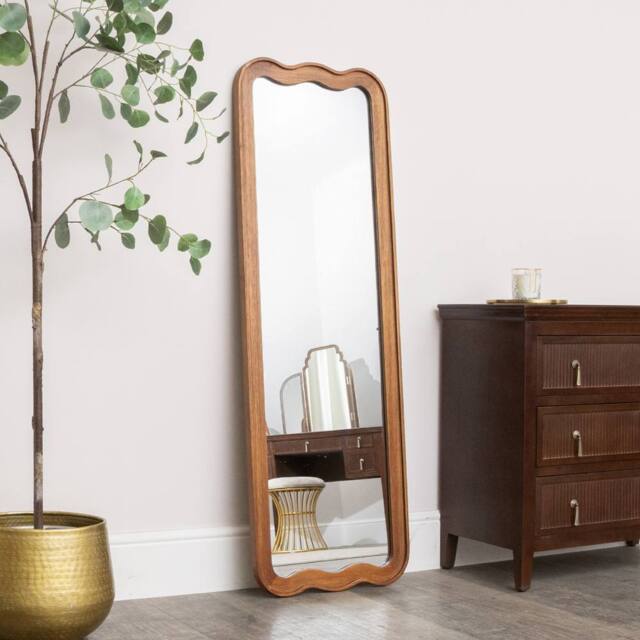 Melody Maison Natural Wood Wavy Edge Full Length Wall & Leaner Mirror - 47cm X 142cm in Brown - Size: 47 cm X 142 cm - image 1
