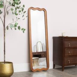 Melody Maison Natural Wood Wavy Edge Full Length Wall & Leaner Mirror - 47cm X 142cm in Brown - Size: 47 cm X 142 cm