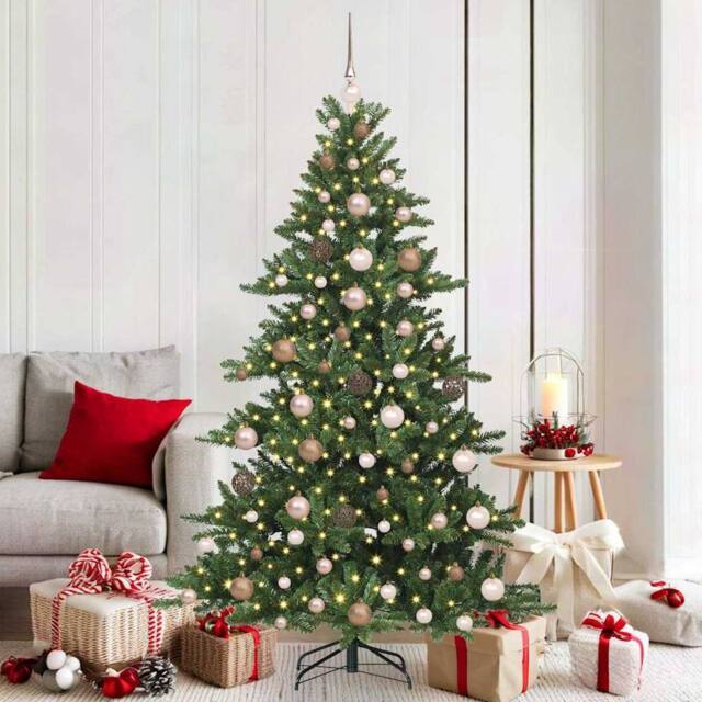 Berkfield Home Artificial Hinged Christmas Tree with 300 LEDs 180 cm PVC in Green - image 1