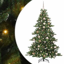 Berkfield Home Artificial Hinged Christmas Tree with 300 LEDs 180 cm PVC in Green - thumbnail 2