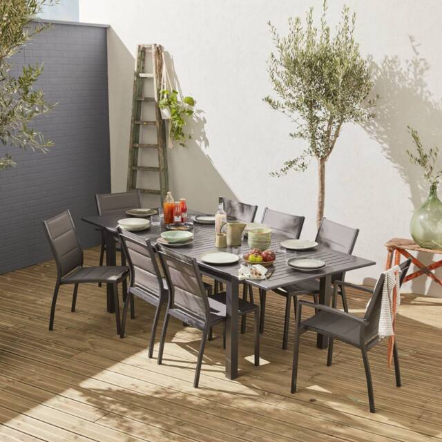 sweeek 8-seater Extendable Aluminium Garden Table Set With Chairs in Brown - image 1