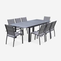 sweeek 8-seater Extendable Aluminium Garden Table Set With Chairs in Brown - thumbnail 2