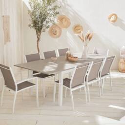 sweeek 8-seater Extendable Aluminium Garden Table Set With Chairs in Brown - thumbnail 6