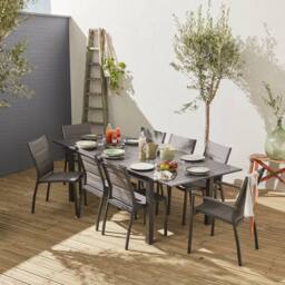sweeek 8-seater Extendable Aluminium Garden Table Set With Chairs in Brown