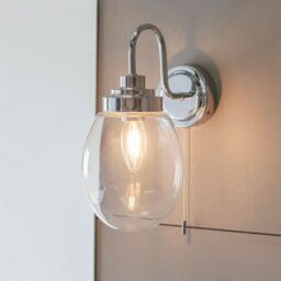 Loops IP44 Bathroom Wall Light Chrome & Round Clear Glass Modern Curved Arm Oval Lamp - thumbnail 4