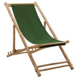 Berkfield Home Deck Chair Bamboo & Canvas Green