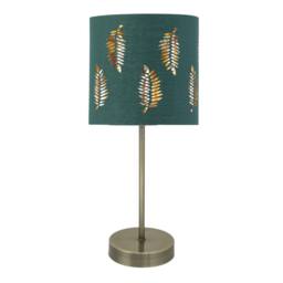 First Choice Lighting Set of 2 Antique Brass Stick Table Lamps with Dark Green Fern Shades in Bronze - thumbnail 4