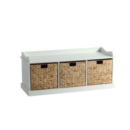 Home Source Hallway Storage Bench 3 Woven Drawer Padded Cushioned Top Wooden Frame in White - thumbnail 7