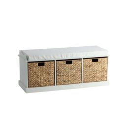 Home Source Hallway Storage Bench 3 Woven Drawer Padded Cushioned Top Wooden Frame in White - thumbnail 6