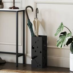 STILVORA Square Steel Umbrella Stand with 4 Hooks & Drip Tray, Black - thumbnail 3