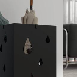 STILVORA Square Steel Umbrella Stand with 4 Hooks & Drip Tray, Black - thumbnail 9