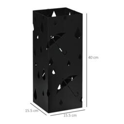 STILVORA Square Steel Umbrella Stand with 4 Hooks & Drip Tray, Black - thumbnail 4