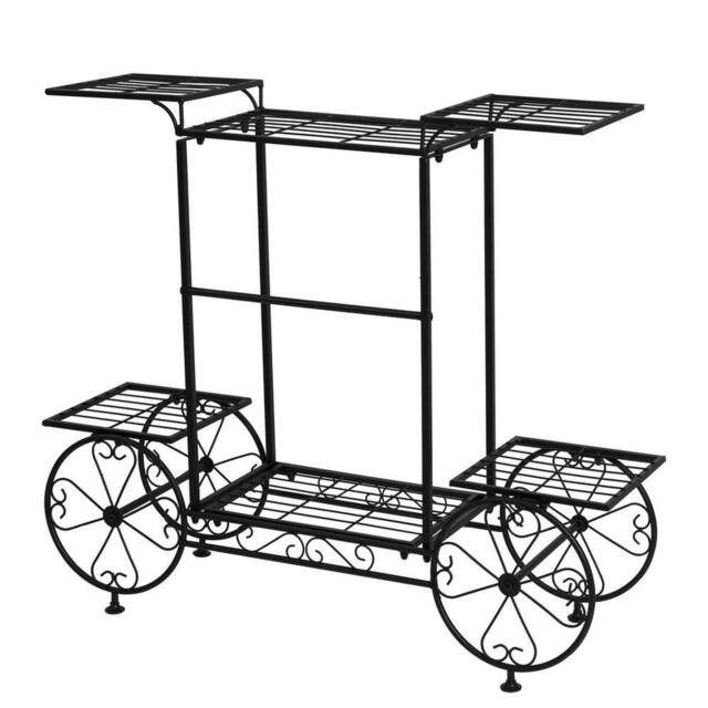 KORVIXA Metal Plant Stand Garden Cart Flower Holder in Black - image 1