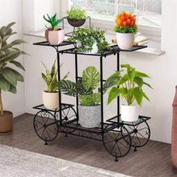 KORVIXA Metal Plant Stand Garden Cart Flower Holder in Black - thumbnail 5