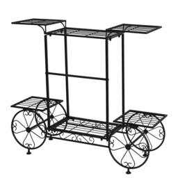 KORVIXA Metal Plant Stand Garden Cart Flower Holder in Black - thumbnail 1