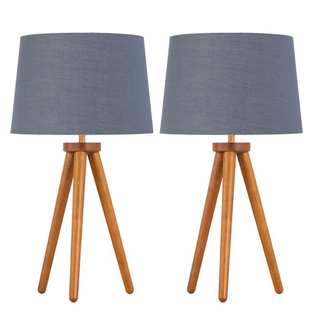 First Choice Lighting Set of 2 Dark Oak Table Lamp or Bedside Lights with Grey Gold Shades in Brown - image 1