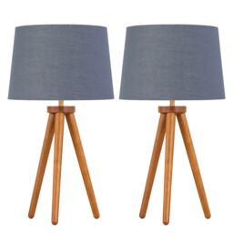 First Choice Lighting Set of 2 Dark Oak Table Lamp or Bedside Lights with Grey Gold Shades in Brown