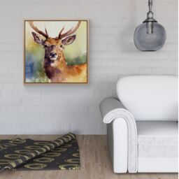 Warren Reed - Designer Splendid Stag Watercolour Framed Canvas in Light Brown - Size: w40 inch x h40 inch - thumbnail 2