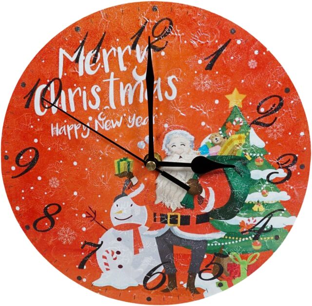 Netagon Christmas Snowman & Santa Design Festive Battery Operated Wall Clock in Red - image 1