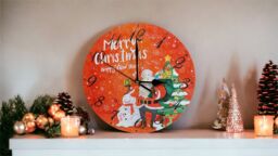 Netagon Christmas Snowman & Santa Design Festive Battery Operated Wall Clock in Red - thumbnail 4