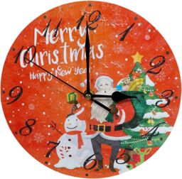 Netagon Christmas Snowman & Santa Design Festive Battery Operated Wall Clock in Red - thumbnail 1