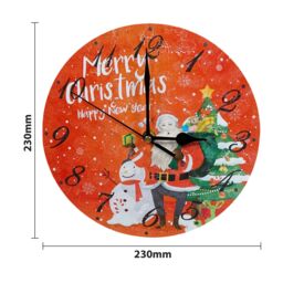 Netagon Christmas Snowman & Santa Design Festive Battery Operated Wall Clock in Red - thumbnail 2
