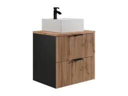 Vente-unique Fluted Wall-Hung Bathroom Unit With Square Countertop Basin - Light in Black - thumbnail 5